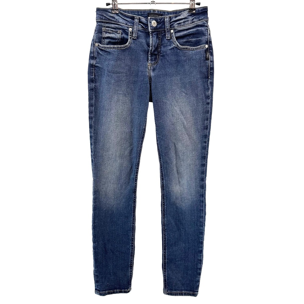 SILVER JEANS CO. Women's Distressed‎ Mid-rise Slim Boyfriend Jeans • 25 • blue